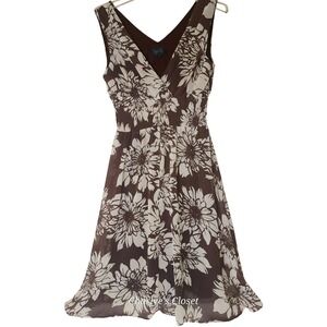 Twyla & Blu Brown Floral Sleeveless‎ Flowy Dress 10|Summer Casual Career Y2k